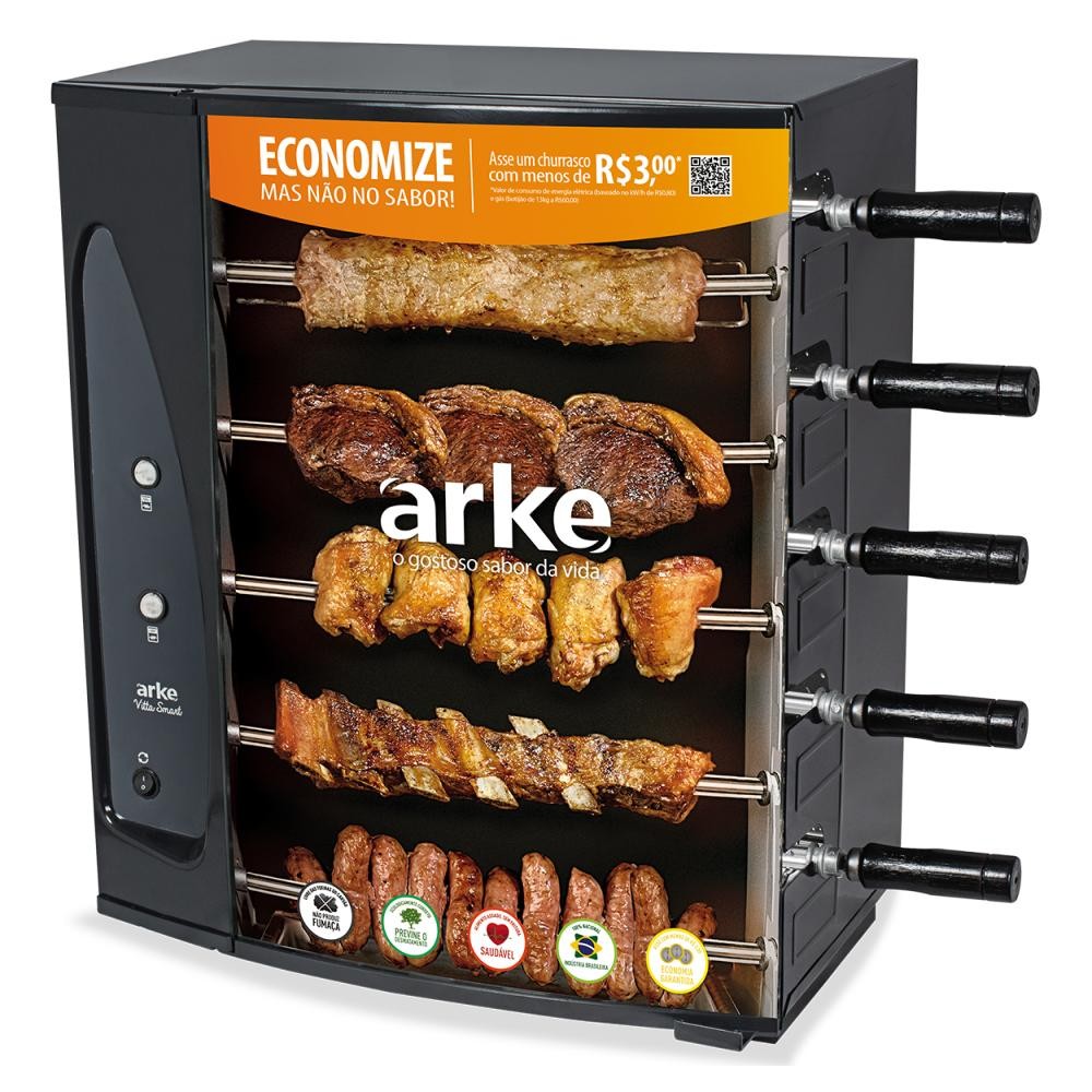 Churrasqueira Elétrica Arke Apartamento Rotativa Com 5 Espetos 220v Vitta
                      Smart