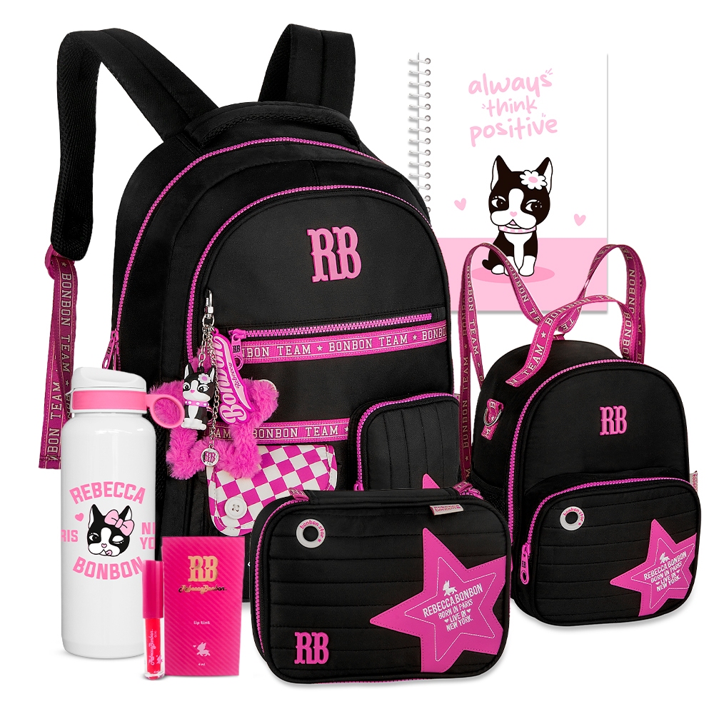 Kit Mochila Rebecca Bonbon - Lancheira Térmica + Estojo + Box Escolar Nova
                      Coleção Exclusiva Juvenil