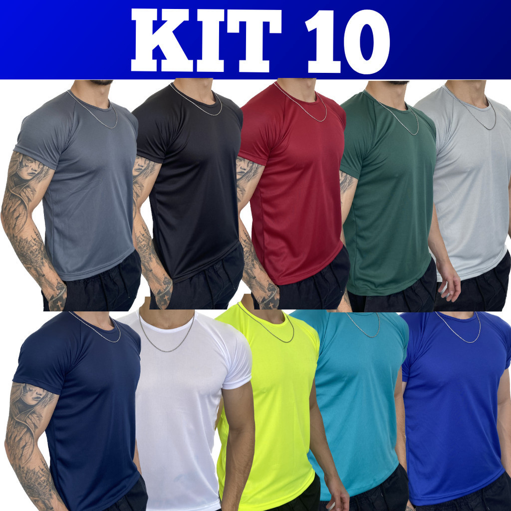Kit 10 Camisetas Dry Fit Masculina - Casual - Treino - Academia - Esportes
                      - Exercícios - Corrida
