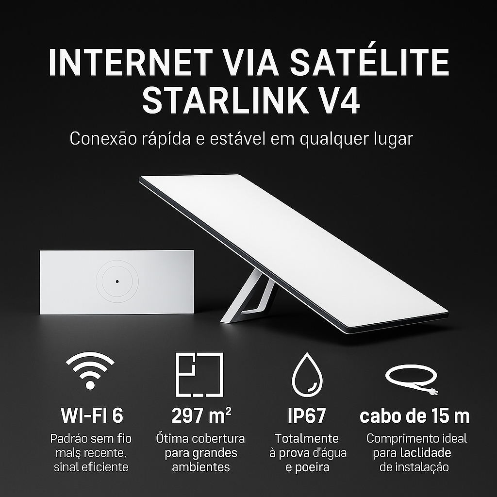 Starlink V4 Internet Satélite Wi-fi 6 Alta Velocidade Nacional Homologada
                      Anatel (Starlink Padrão)